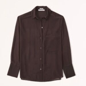 Abercrombie & Fitch Women's Long-Sleeve Sheer Brown Button-Up Shirt